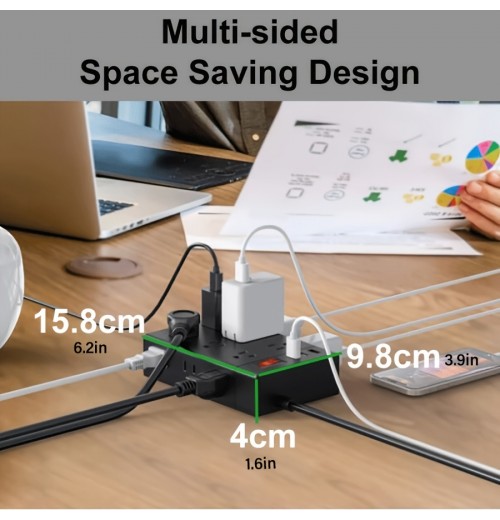 12 Outlet Power Strip With 3 USB Ports, 5FT UL Approved Extension Cord With USB C Ports, Surge Protector For Home, Office, Dorm Room