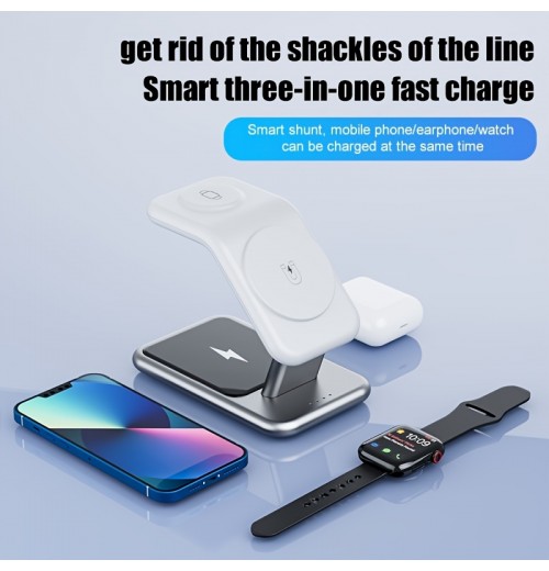 3-in-1 15W Fast Magnetic Wireless Charging-standFor Apple IWatch SE/7/6/5/4/3/2/1, AirPods 1/2/3/AirPods Pro,Compatible With IPhone 14/13/12/Pro Max/11 Series/XS Max/XR/XS/X/8/8 Plus