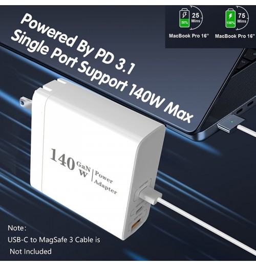 140W USB C Charger, Portable PD 3.1 GaN Fast Charger Type C Charging Station With Foldable Plug, 3 Port USB C Power Adapter For MacBook Pro/Air, IPad, IPhone, Galaxy, USB C Laptops And More