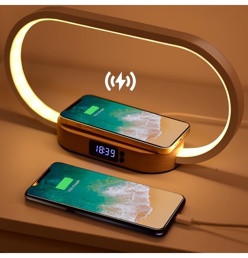 1pc Multifunctional USB Night Light USB Lamp With Wireless Charger Fast Charging USB Charging Port For Mobile Phone, 3 Color Temperature And Clock, Mobile Phone Battery Charger, Mobile Phone Wireless Charger For Home,Bedroom Gift For Girlfriend